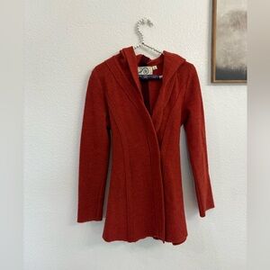 Anthropologie Rosie Neira XS Rust Red Hooded Knit Cardigan wool